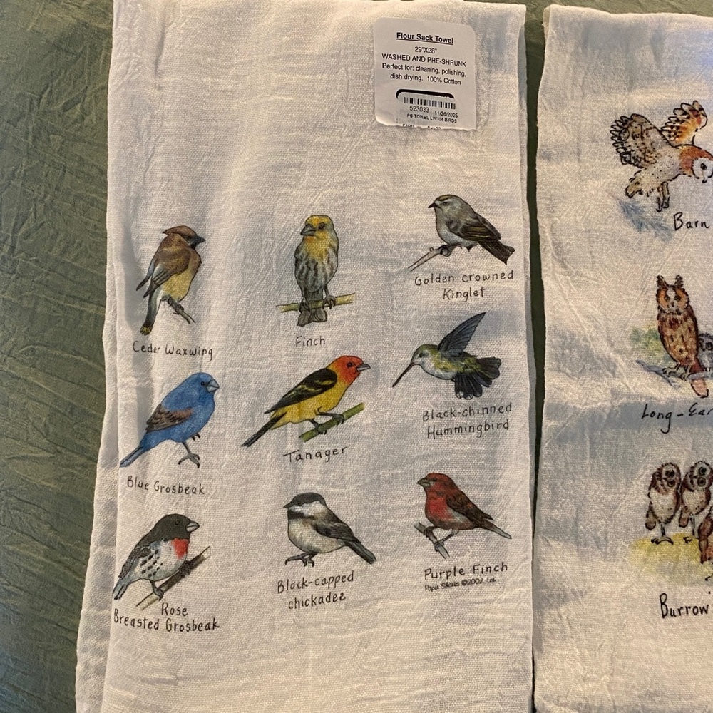 Set of Bird & Owl Print Flour Sack/Tea Towels, perfect for nature lovers - Picture 2 of 5